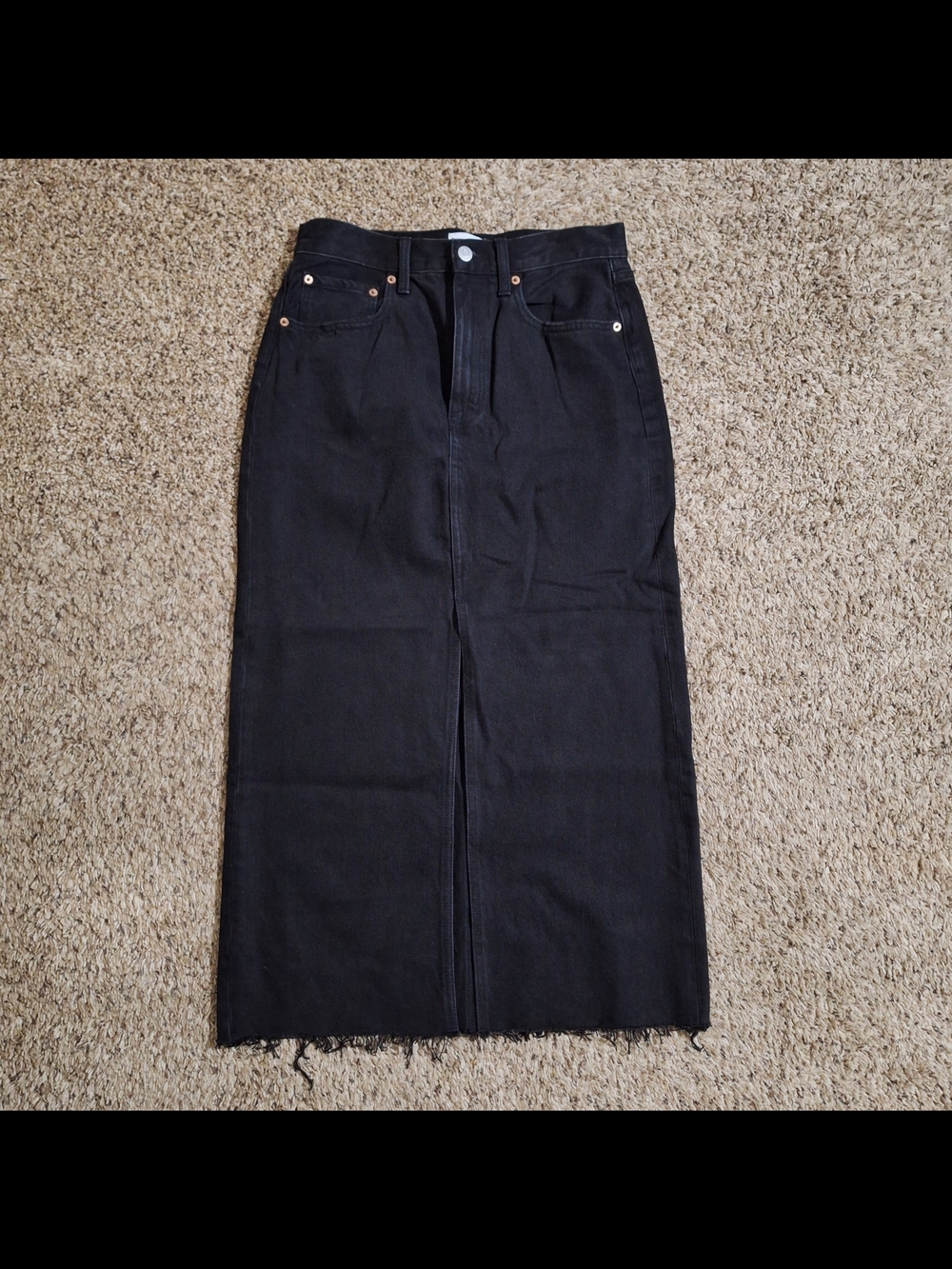 Pistola Alice Black Raw Hem Denim Maxi Skirt Size 28 Festival Grunge Streetwear